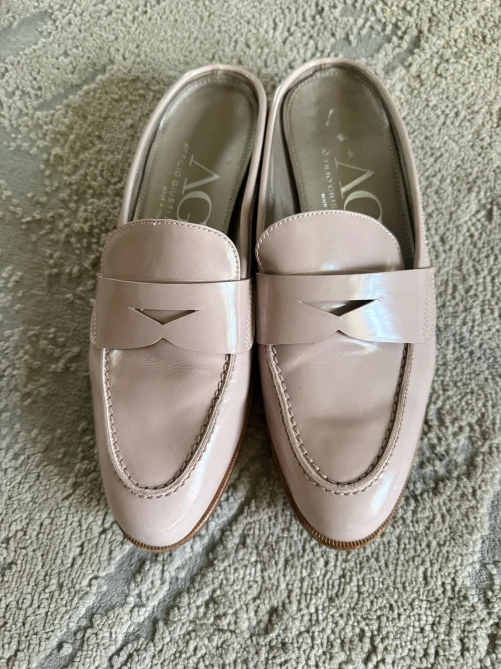 AGL Blush Pink Leather Penny Loafers stud detailing slip on mules 39.5 / 9.5
